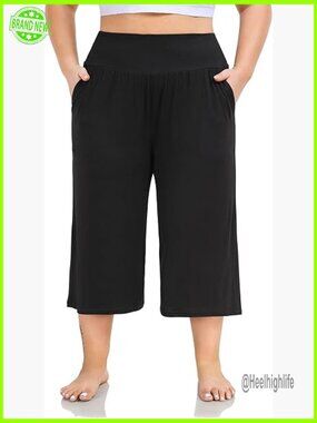 Plus Size Wide Leg Capris High Waist Yoga Pants Loose Lounge Pants with Pockets